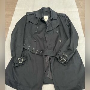 [L]Diesel Men's Classic Black Trench Coat Belt